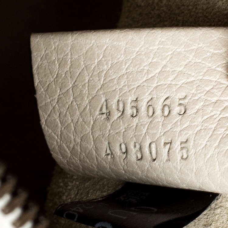 Pre Owned Gucci White Leather Logo Print Zip Pouch
