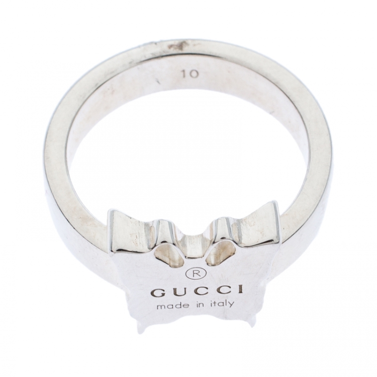 Pre Owned Gucci Butterfly Motif Silver Ring Size 50.5