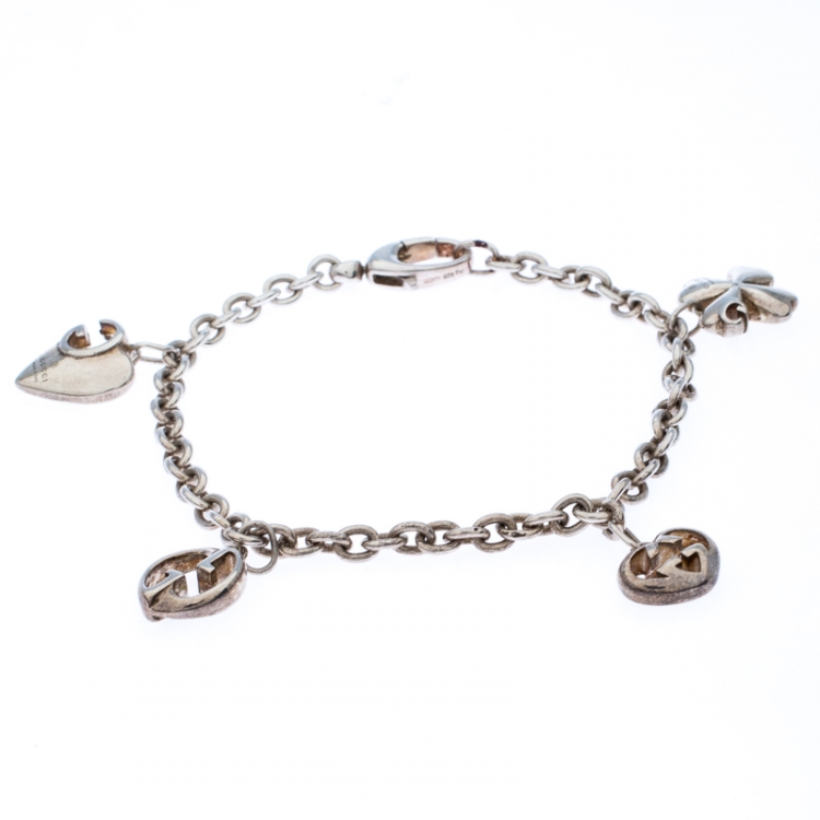 Pre Owned Gucci Silver Chain Link Charm Bracelet