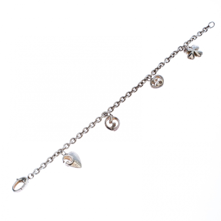 Pre Owned Gucci Silver Chain Link Charm Bracelet