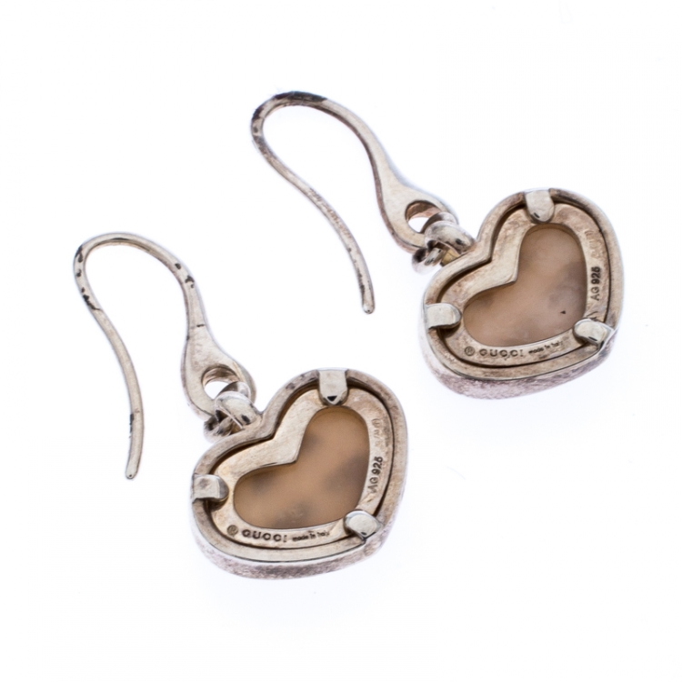 مملوكة مسبقًا Gucci Love Britt Pink Stone Silver Drop Hook Earrings