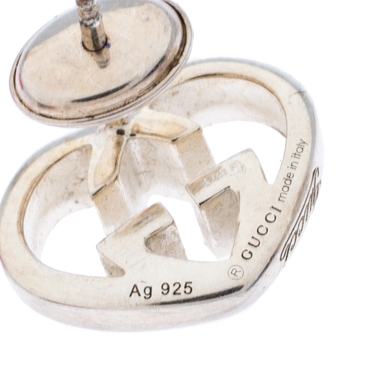 Pre Owned Gucci Love Britt Open Heart Silver Stud Earrings