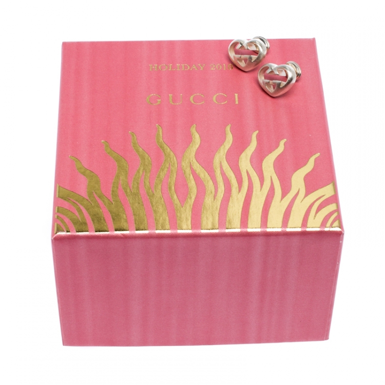 Pre Owned Gucci Love Britt Open Heart Silver Stud Earrings