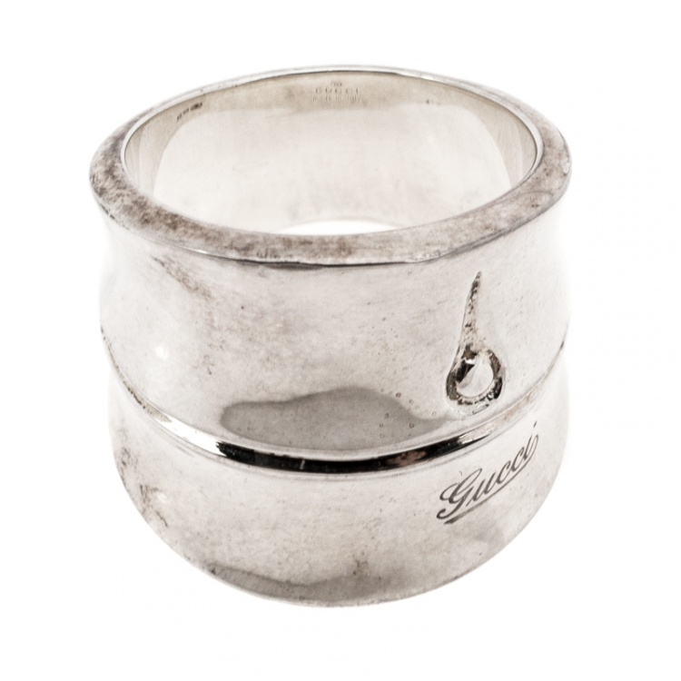 Pre Owned Gucci Sterling Silver Bamboo Ring Size EU 52