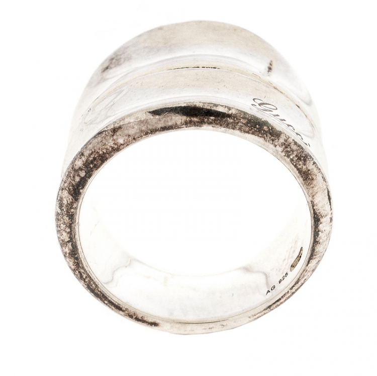 مملوكة مسبقًا Gucci Bamboo Silver Wide Band Ring Size 57