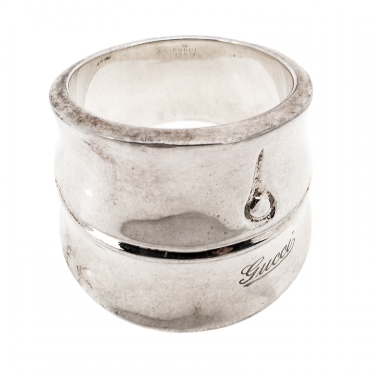 مملوكة مسبقًا Gucci Bamboo Silver Wide Band Ring Size 57