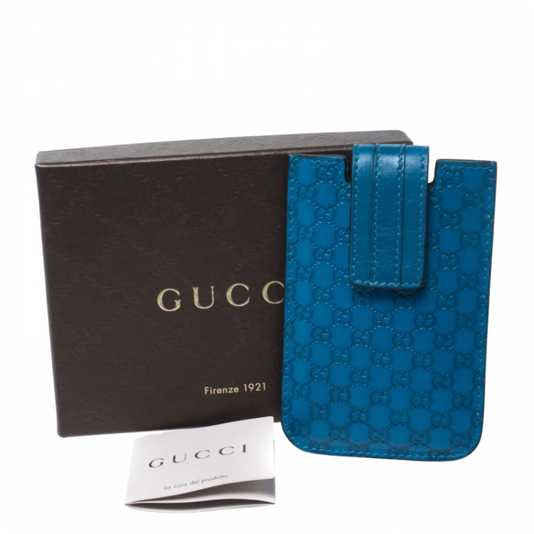 Pre Owned Gucci Blue Microguccissima Leather Phone Case