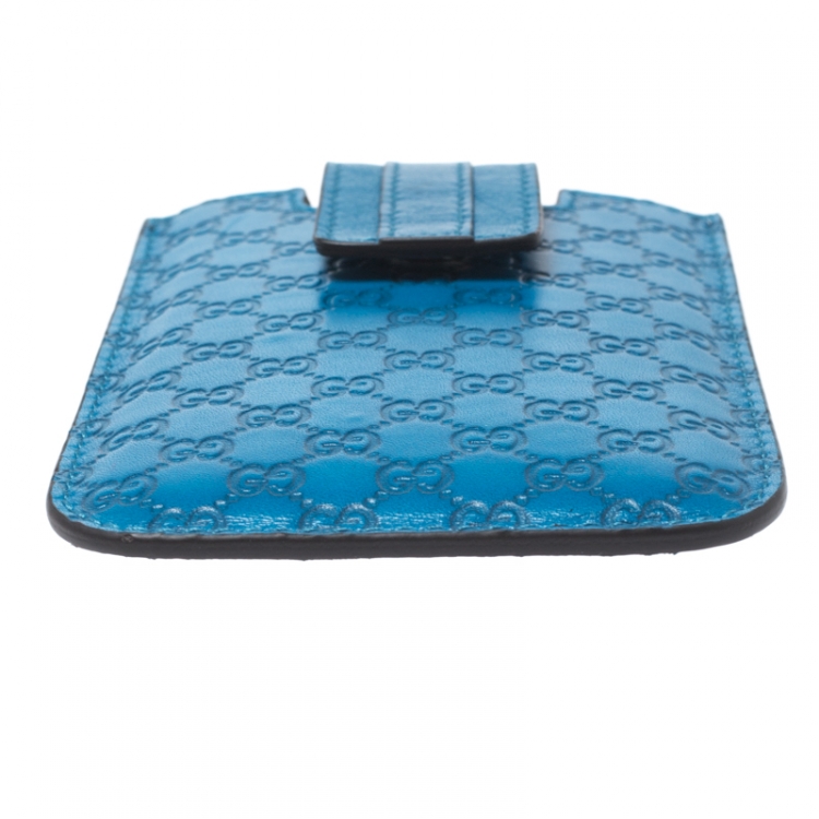 Pre Owned Gucci Blue Microguccissima Leather Phone Case