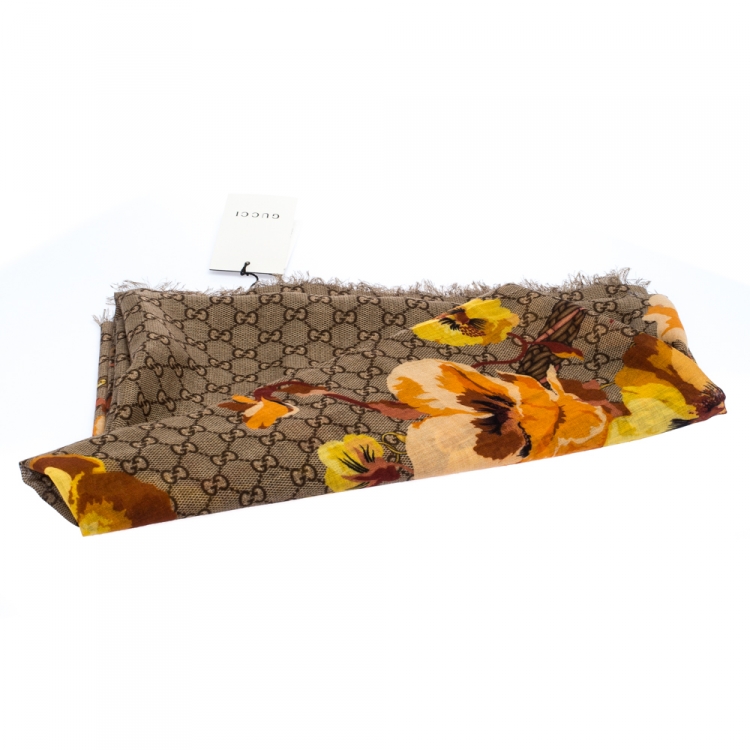 مملوكة مسبقًا Gucci Brown Big Panshie GG Print Wool Shawl
