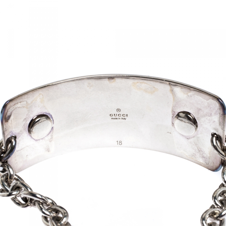 Pre Owned Gucci Wood Silver Tag Chain Link Bracelet 