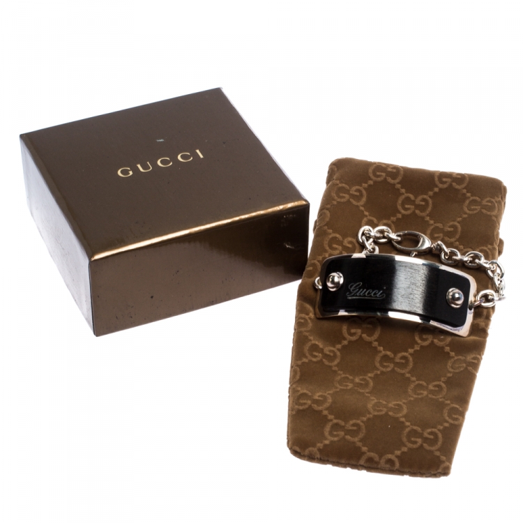 Pre Owned Gucci Wood Silver Tag Chain Link Bracelet 