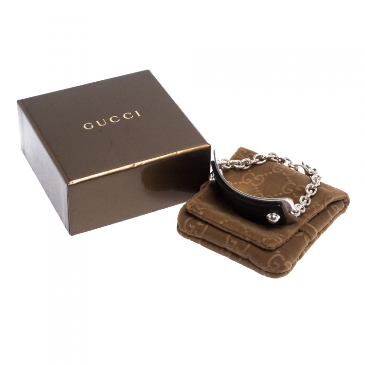 Pre Owned Gucci Wooden Silver Tag Chain Link Bracelet