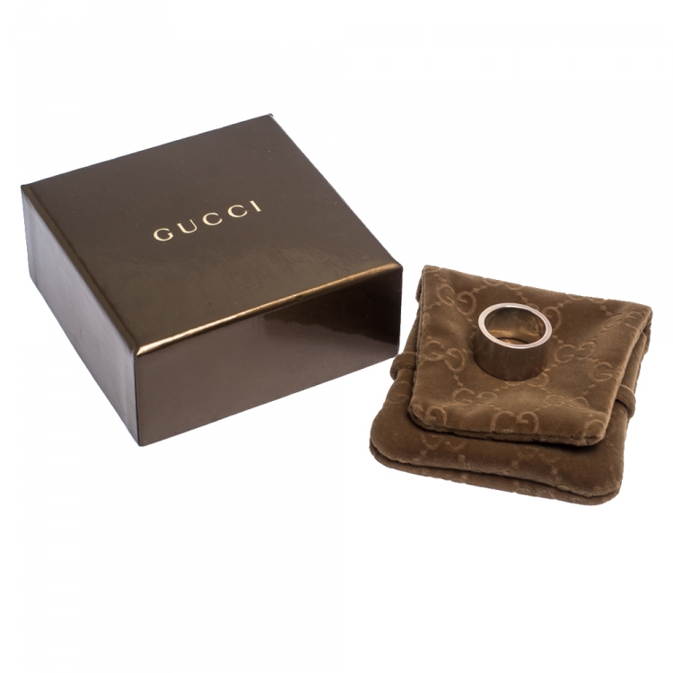Pre Owned Gucci Trademark Sterling Silver Logo Striped Wide Band Ring 16