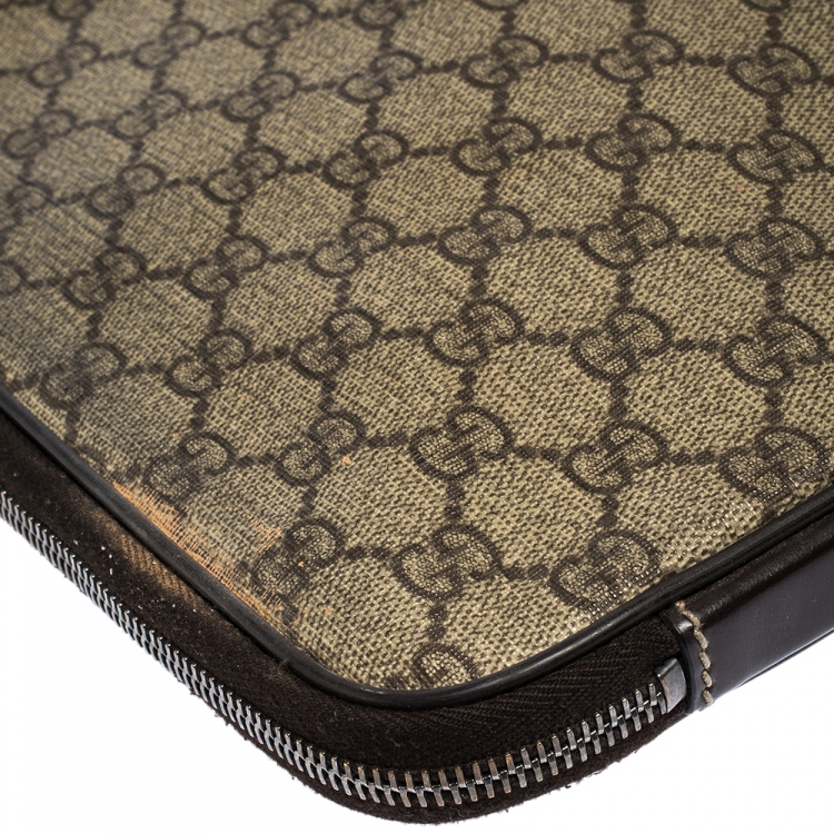 مملوكة مسبقًا Gucci Beige/Brown GG Supreme Canvas and Leather Interlocking Logo Laptop Case