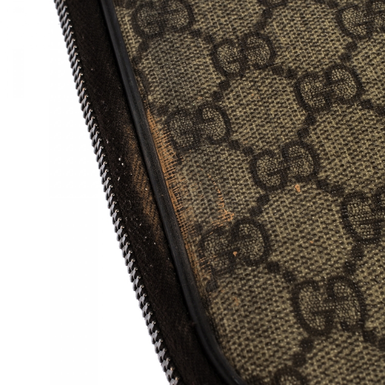 مملوكة مسبقًا Gucci Beige/Brown GG Supreme Canvas and Leather Interlocking Logo Laptop Case