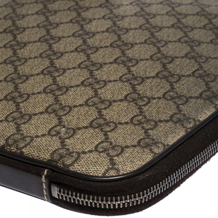مملوكة مسبقًا Gucci Beige/Brown GG Supreme Canvas and Leather Interlocking Logo Laptop Case