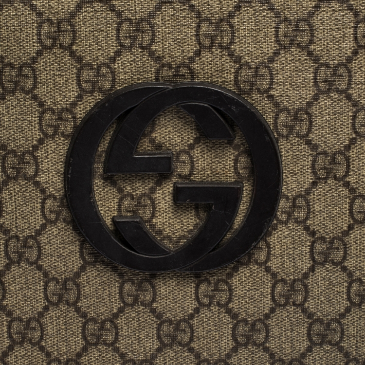 مملوكة مسبقًا Gucci Beige/Brown GG Supreme Canvas and Leather Interlocking Logo Laptop Case