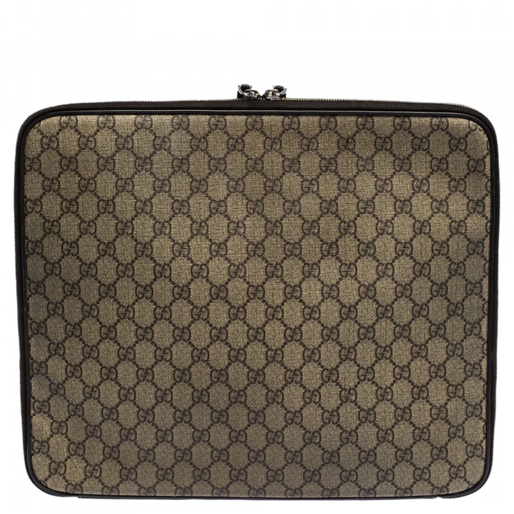 Beige/Brown GG Supreme Canvas and Leather Interlocking Logo Laptop Gucci | TLC