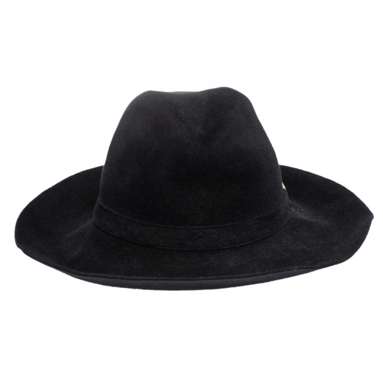 Pre Owned Gucci Black Felted Rabbit Fur Wide Brim Hat L