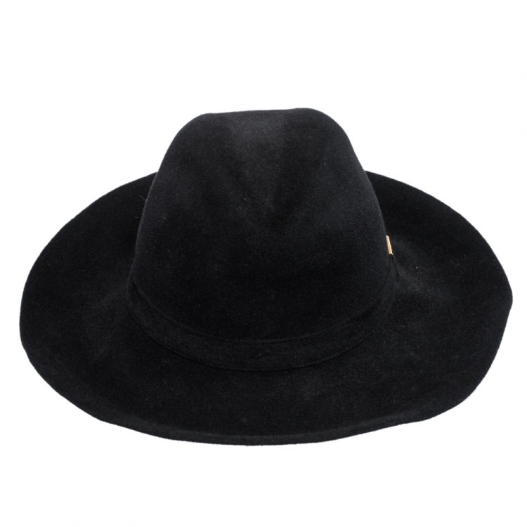 Pre Owned Gucci Black Felted Rabbit Fur Wide Brim Hat L