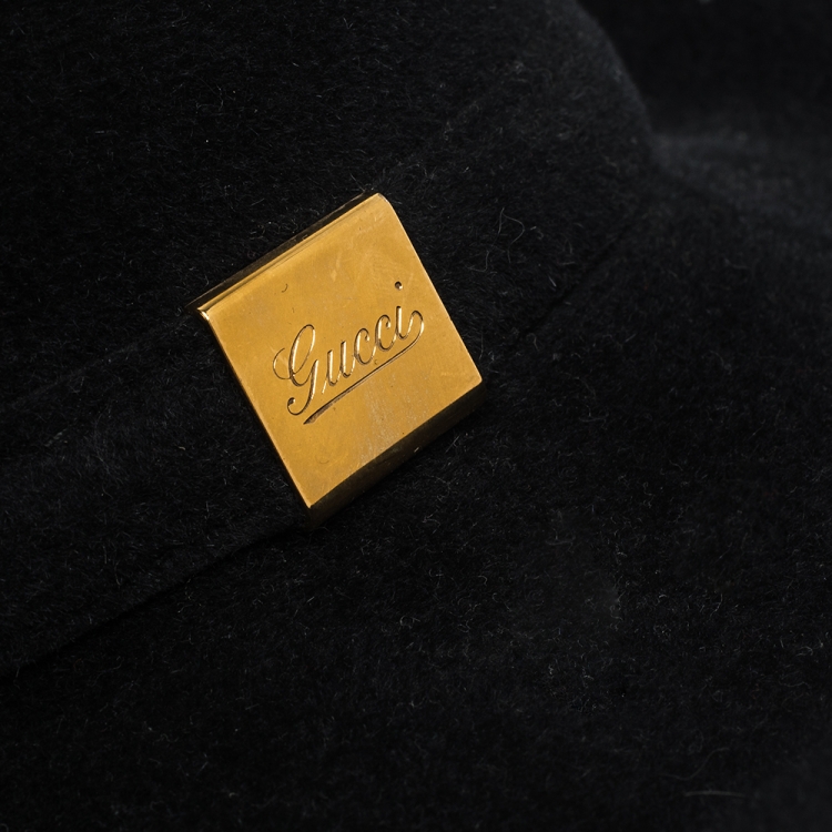Pre Owned Gucci Black Felted Rabbit Fur Wide Brim Hat L