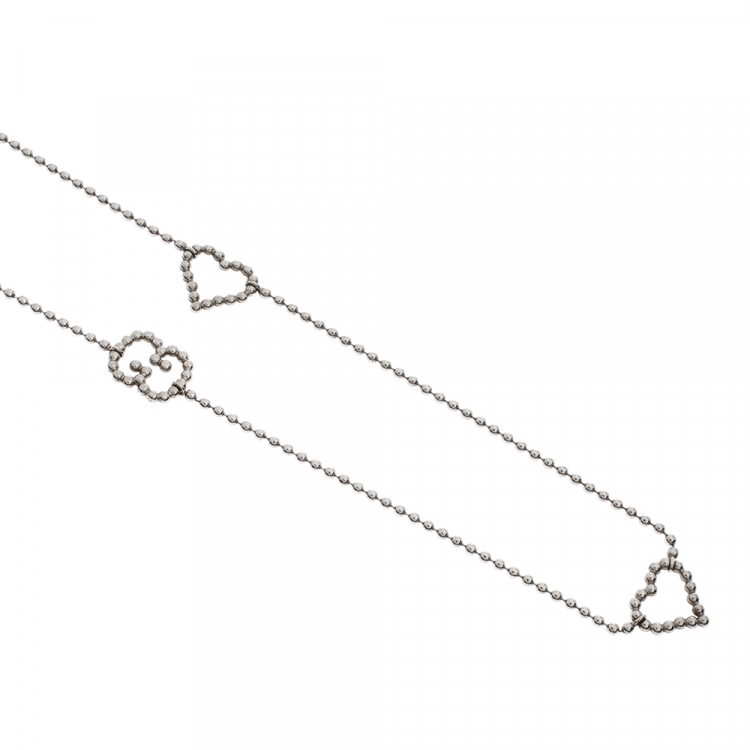 Pre Owned Gucci Heart Boule Silver Station Necklace