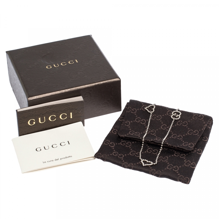 Pre Owned Gucci Heart Boule Silver Station Necklace