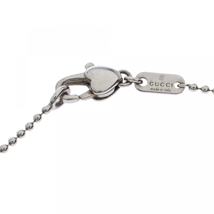 Pre Owned Gucci Heart Boule Silver Station Necklace