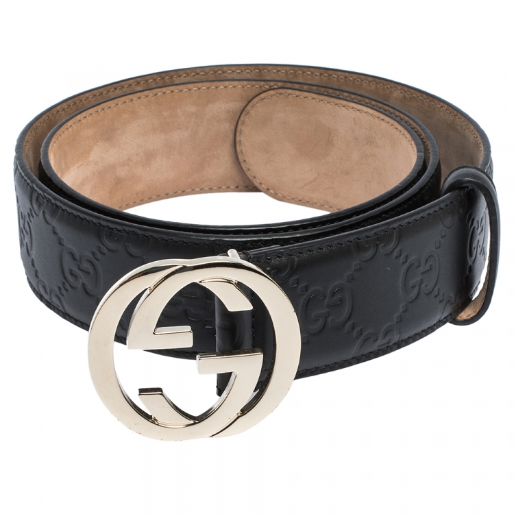 Gucci Black Leather Interlocking G Belt 85CM Gucci