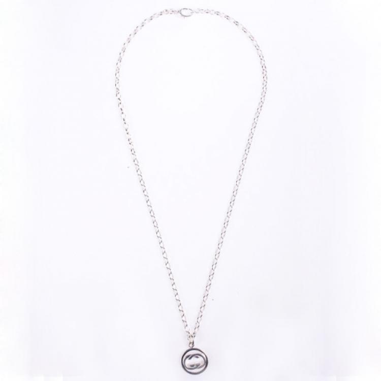 Pre Owned Gucci GG Pendant Silver Chain Necklace