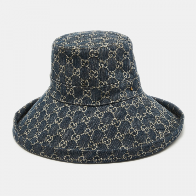 Gucci Blue Washed Denim GG Monogram Wide Brim Bucket Hat L Gucci | The ...