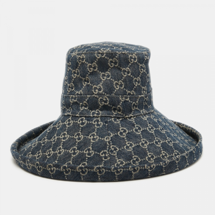 Gucci Blue Washed Denim GG Monogram Wide Brim Bucket Hat L Gucci | TLC