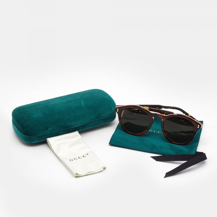 Pre Owned Gucci Brown Tortoise GG0124S Round Sunglasses