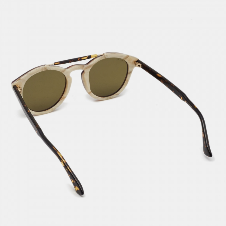 Pre Owned Gucci Brown Tortoise GG0124S Round Sunglasses