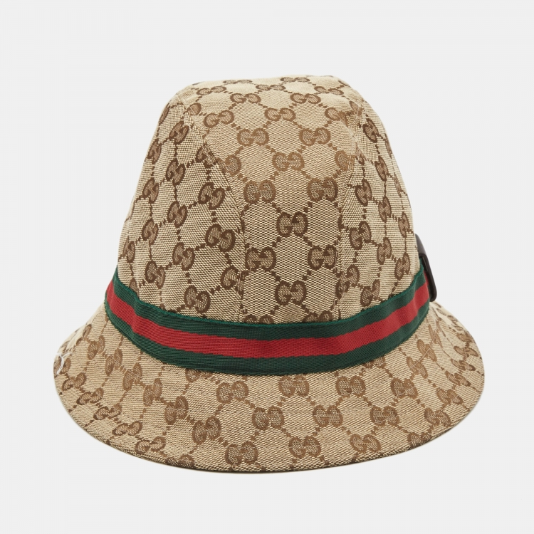 Pre Owned Gucci Beige Web Detail GG Canvas Bucket Hat S