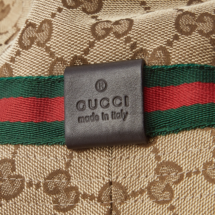 Pre Owned Gucci Beige Web Detail GG Canvas Bucket Hat S