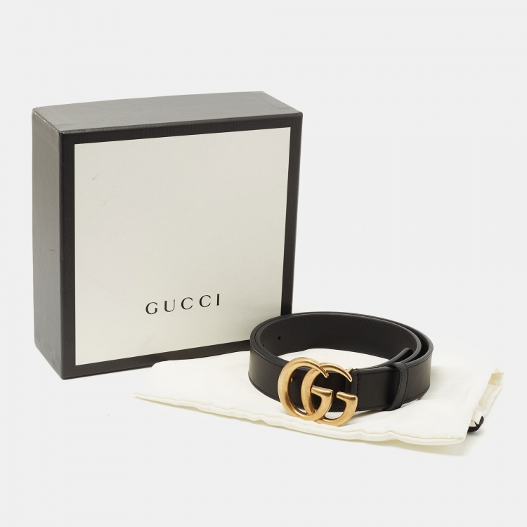 Pre Owned Gucci Black Leather GG Marmont Buckle Belt 75CM