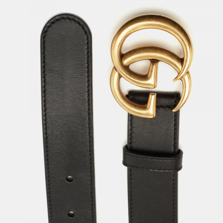 Pre Owned Gucci Black Leather GG Marmont Buckle Belt 75CM