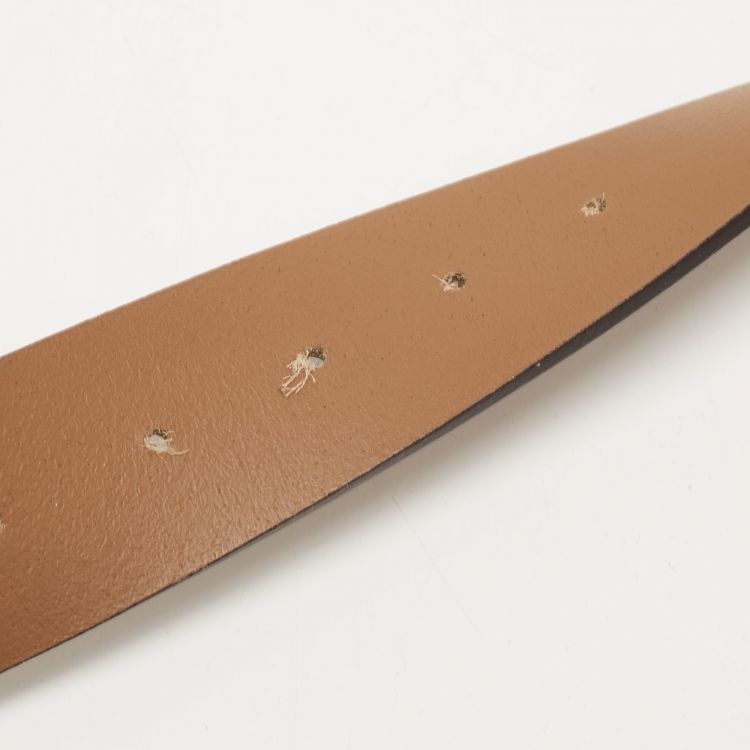 Pre Owned Gucci Brown Leather Interlocking Spike GG Buckle Belt 90CM