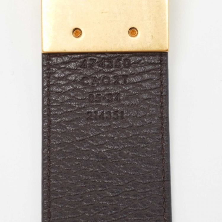 Pre Owned Gucci Black Leather GG Marmont Buckle Belt 85 CM