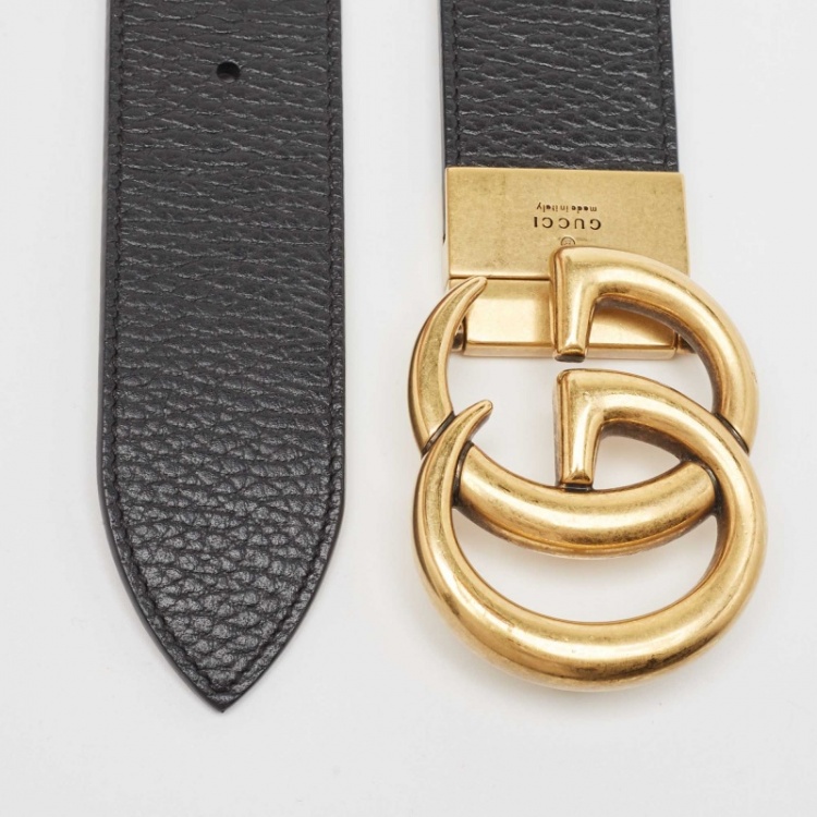 Pre Owned Gucci Black Leather GG Marmont Buckle Belt 85 CM