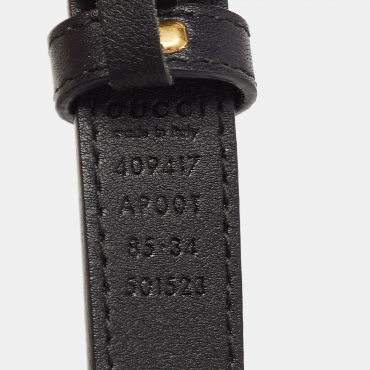 Pre Owned Gucci Black Leather Double G Buckle Slim Belt 85 CM