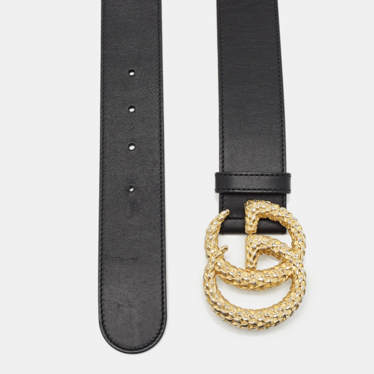 Gucci Black Leather Textured Double G Buckle Belt 85 CM Gucci TLC