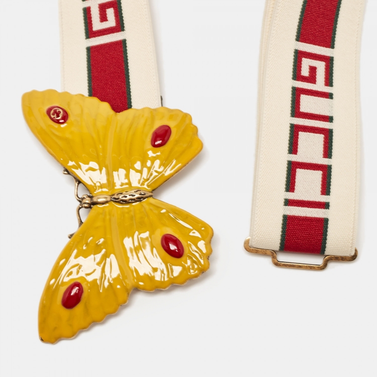 Pre Owned Gucci Cream Elastic Band Butterfly Buckle Belt 75CM