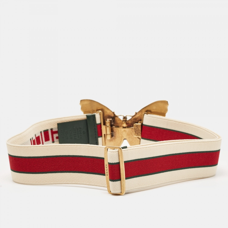 Pre Owned Gucci Cream Elastic Band Butterfly Buckle Belt 75CM