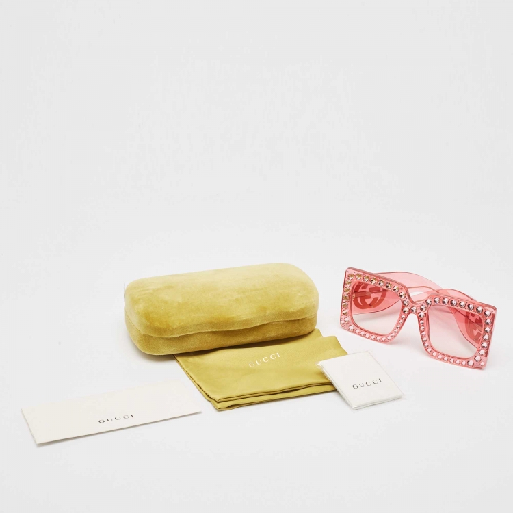 Pre Owned Gucci Pink Gradient GG0145S Crystals Oversized Sunglasses