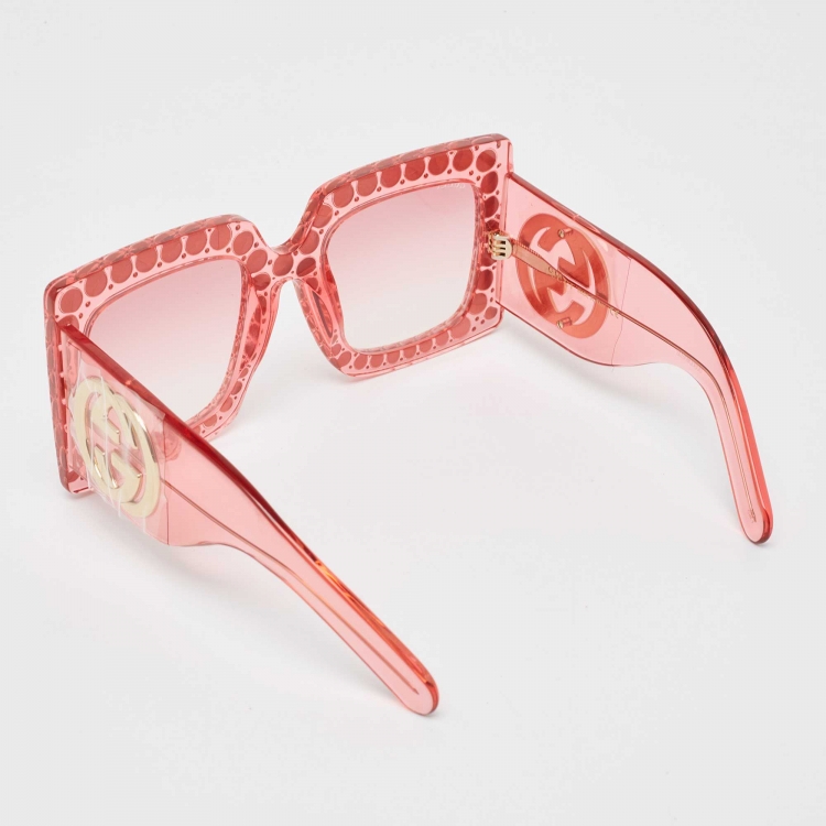 Pre Owned Gucci Pink Gradient GG0145S Crystals Oversized Sunglasses