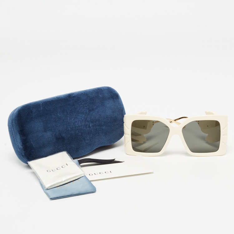 Pre Owned Gucci Cream/Gold GG0535S Leaf Motif Oversized Sunglasses