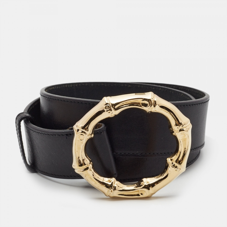 Gucci Black Leather Bamboo Metal Ring Belt 80CM Gucci The Luxury Closet