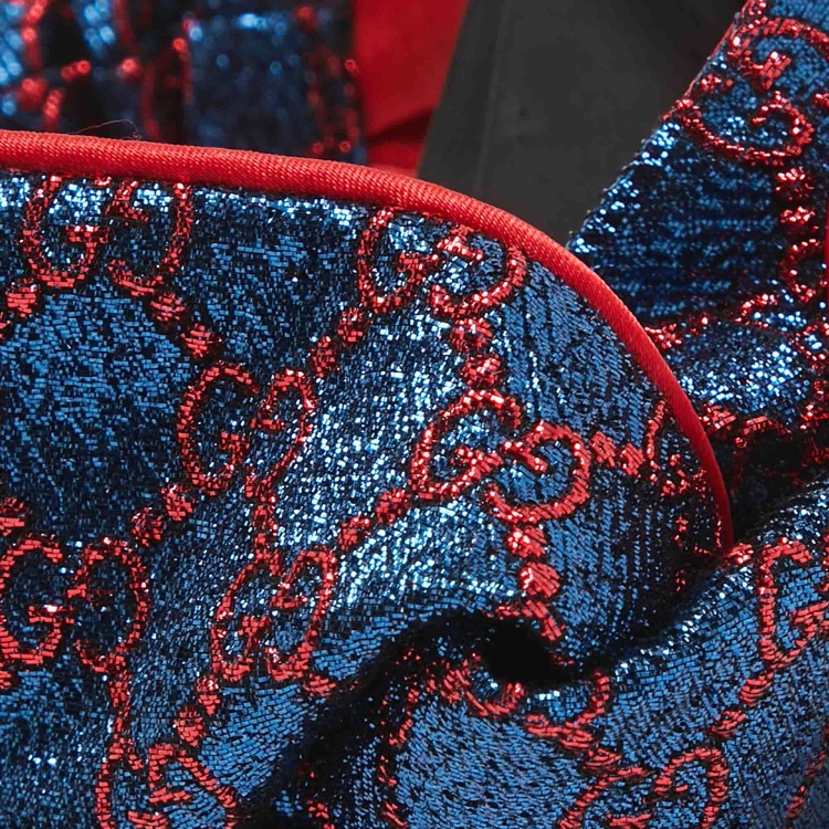 Pre Owned Gucci Blue/Red Metallic Lurex Silk GG Supreme Headband